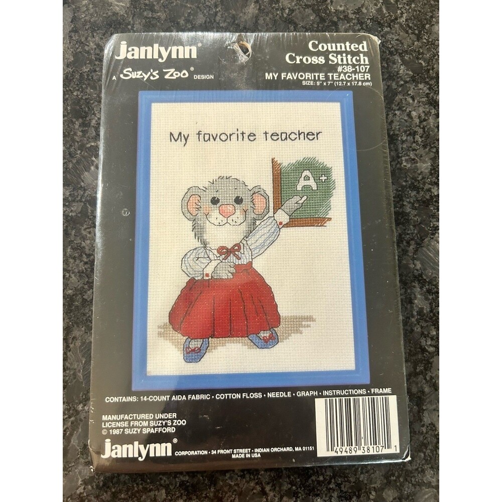 JANLYNN SUZY'S MY FAVORITE TEACHER COUNTED CROSS STITCH & FRAME KIT New Vintage